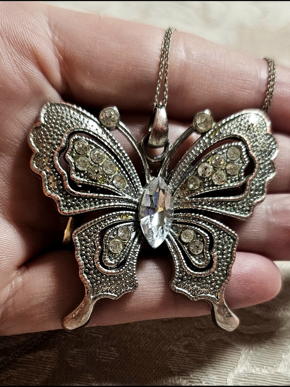 Silver Butterfly Crystal Pendant Necklace - Brand